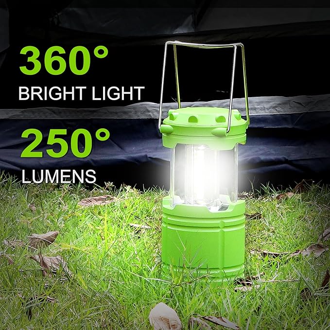 2-Pack LED Green Camping Lanterns, Portable Camping Lights, Outdoor Handled Lamps, Essential Emergency Lights for Power Outages, Hiking, Hurricane