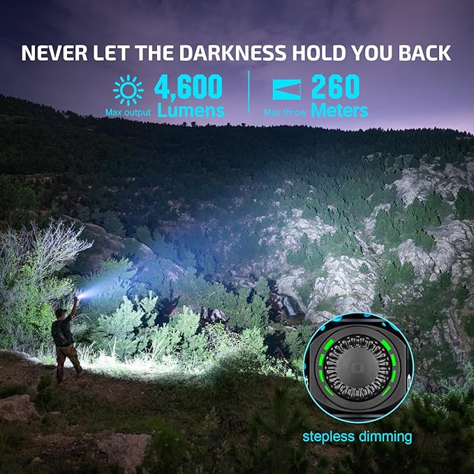 OLIGHT Seeker 4 Pro Rechargeable Flashlights, 4600 Lumens High Powerful Bright Light with USB C Holster, Waterproof IPX8 for Emergencies, Camping, Searching (Neptune)