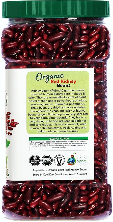 Rani Organic Red Kidney Beans (Rajmah Beans) Light 48oz (3lbs) 1.36kg Bulk PET Jar ~ All Natural | Vegan | Gluten Friendly | NON-GMO | Indian Origin | USDA Certified Organic