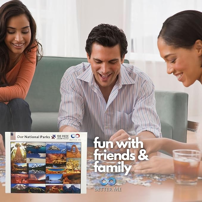 Our National Parks 100-Piece Jigsaw Puzzle - USA National Park Puzzles for Kids, Featuring Acadia, Yellowstone, Zion, Arches, Crater Lake, Mount Rainier & More (100 Pieces)