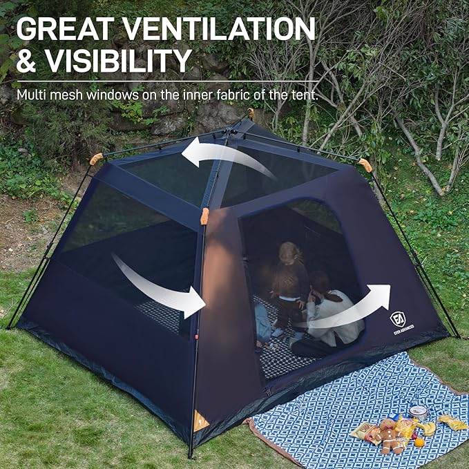 EVER ADVANCED Blackout Design 6 Person Camping Tent, Instant Cabin Tent for Family with Vestibule and Large Mesh Windows, 60s Easy Setup, Double Layer, Water-Resistant