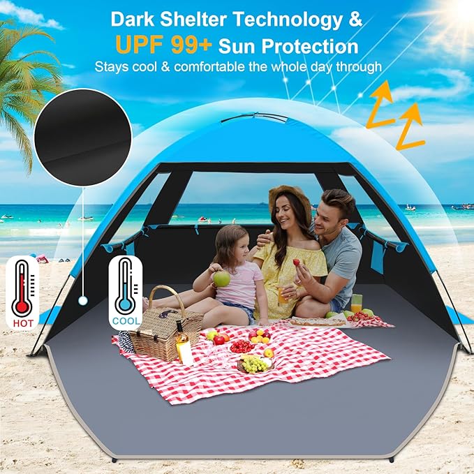 Gorich Beach Tent Sun Shelter for 3/4-5/6-7/8-10 Person with UPF 50ï¼?UV Protection, Lightweight & Easy Setup Beach Shade Canopy, Portable Beach Shade Tent Beach Cabana