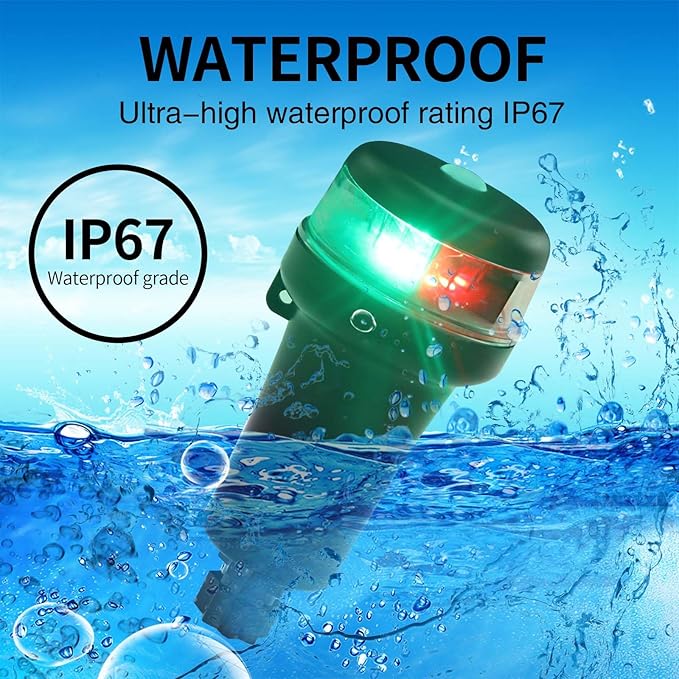 Kayak Battery Portable Navigation LED Lights Multi- Adaptors 3AA Battery Inflatable Boat Surface Mount Adhesive Base (Red/Green (With Fixed Base))