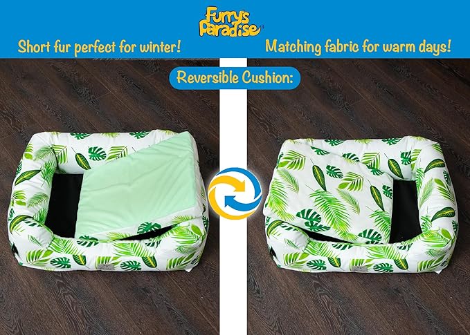 Furry's Paradise Foam Cuddler Waterproof Bolster Pet Bed with Reversible Cushion, Recycled Fibers and Non-Slip Bottom. (in The Tropics, Orthopedic Small)