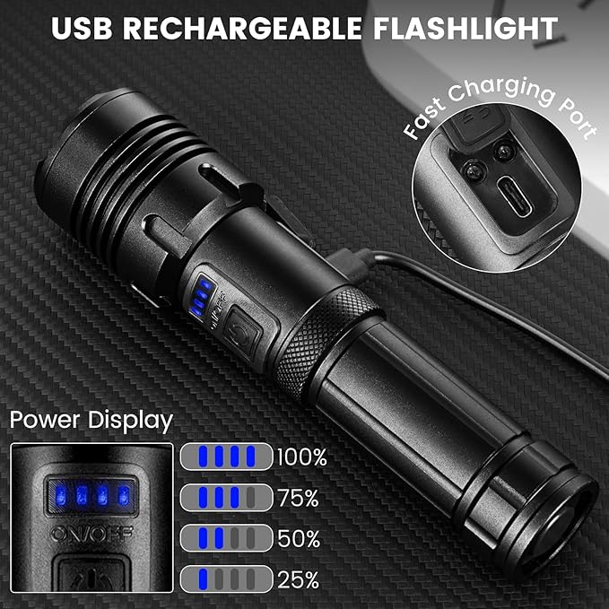 Rechargeable Flashlights High Lumens, 99000 Lumens Super Bright Flashlight with 5 Modes, Waterproof Powerful LED Flash Light for Home Camping Hiking(2 Pack)
