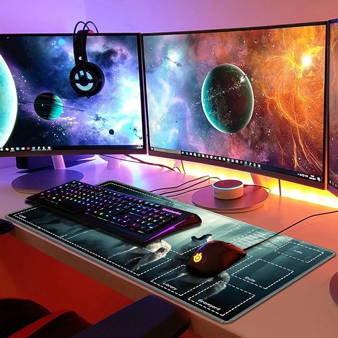 Playmat for MTG with Zones, 24 x 14 inches Game Play Mat for MTG TCG, Trading Card Game Play Mat Desk Mats with Stitched Edges Non-Slip Base, Three Wolfs
