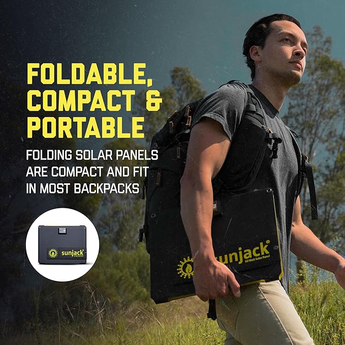 SunJack ??60 Watt Foldable Solar Panel, ETFE Waterproof Portable Solar Panel with Kickstands, USB-C PD30W, USB-A QC3.0, DC Output, Solar Panels for Camping, Hiking, Emergency Power