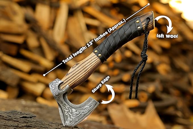 QEPAA CRAFTS® 13??Inch Hand-Forged Viking Axe-Rosewood Handle Hatchets and Axes, Wood Splitting Axe, Camping Axe,Viking Gift for Men (Medieval)