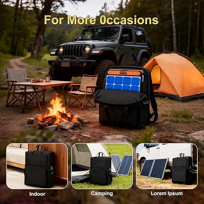 Jfxgjuv Solar Panel Storage Bag Compatible with Jackery SolarSaga 100W 100X 200W, Travel Carrying Case with Deepened Opening, Zipper with Pull and Multi-Accessory Space Solar Panel (Black)