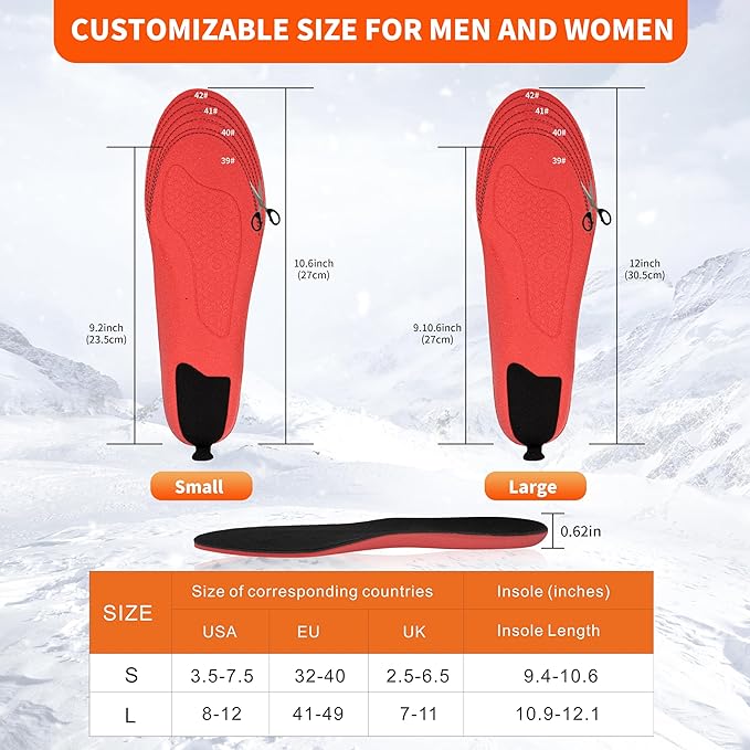 Heated Insoles, Heated Insoles for Women Men with APP Control, 5000mAh Battery Up to 14 Hours Powered Foot Warmers for Outdoor Hunting Fishing Camping Size Adjust (L)