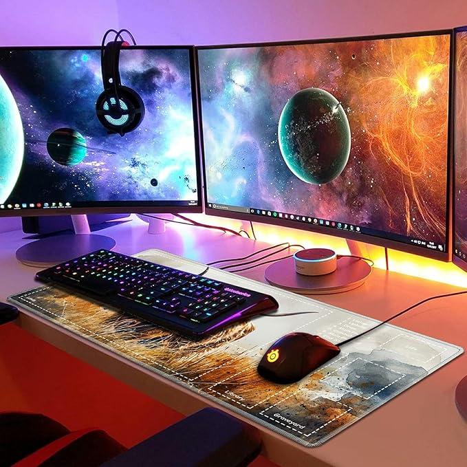 Playmat for MTG with Zones, 24 x 14 inches Game Play Mat for MTG TCG, Trading Card Game Play Mat Desk Mats with Stitched Edges Non-Slip Base, Brown Cow
