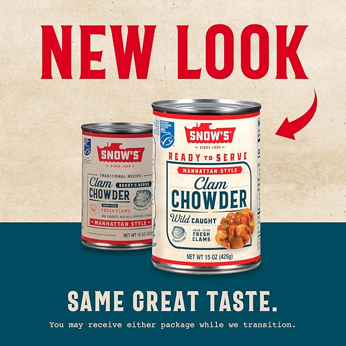 Snow's Manhattan Clam Chowder, 15 oz Can - 11g Protein per Serving - Ready-to-Serve Authentic Manhattan Style Recipe