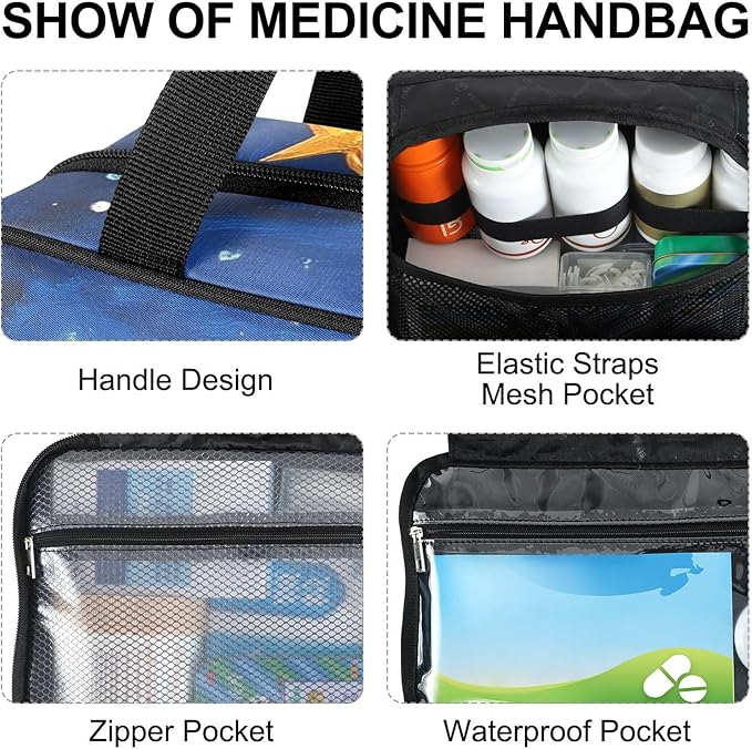 Fustylead Magic Red Amanita Mushrooms and Stars Large Medical Storage Bag with Zipper Empty First Aid Bag Trauma Kit for Traveling Hiking Camping Backpacking