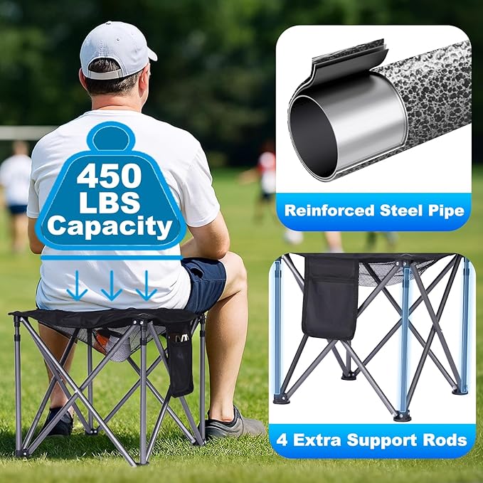 Camping Stool Oversized Camping Foot Stool Ottoman 450 lbs Heavy Duty Camp Stool Padded Camping Chair Foot Rest Foldable Footrest