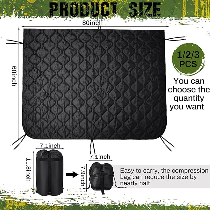 Barydat 80 x 60 Inch Woobie Military Poncho Liner Woobie Blanket Waterproof Thermal Poncho Liner with Bag Camo for Outdoor Camping Hunting Hiking