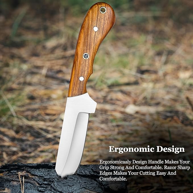 Cowboy Knives with Leather Sheath - 8??Sharp Handmade Steel Bull Cutter Knife - EDC Fixed Blade Hunting Knife for Skinning, Camping, Bushcrafting and Outdoor Activities, white, brown