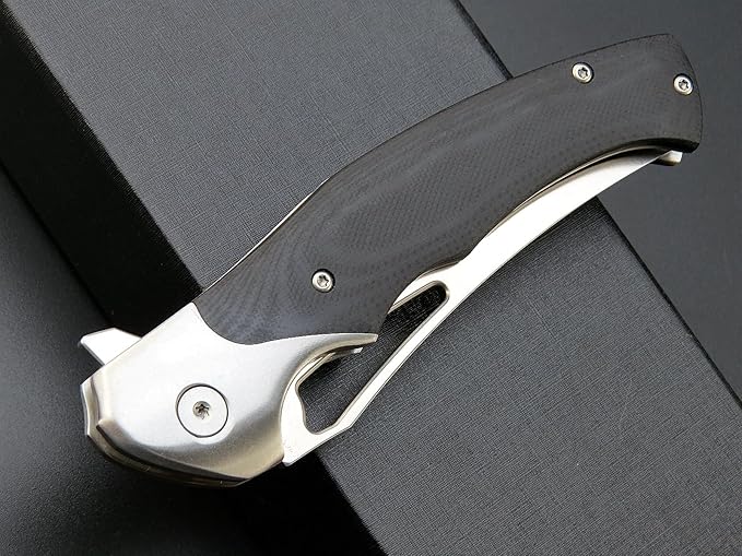 Eafengrow EF7 Folding Knife K110 Steel Blade G10& Stainless Steel Handle EDC Tool Knives for Outdoor Working Camping Hiking(black)