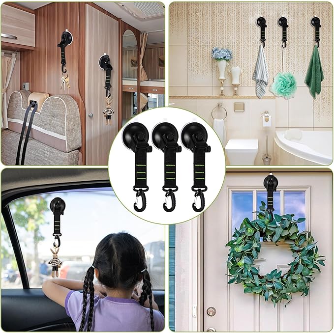 Maitys Heavy Duty Suction Cups with Hooks Tie Down Strong Suction Cup Anchor Car Camping Accessories Vacuum Outdoor Suction Cup with Hooks for Car Boat Awning Camping Tent Trap