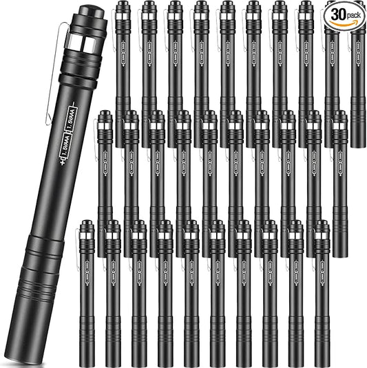 30 Pack Mini Pen Flashlights Bulk LED Pen Lights Aluminum Pocket Flashlights with Clips Small Handheld Torches Gifts for Camping Hiking Emergency Outdoor (Black)