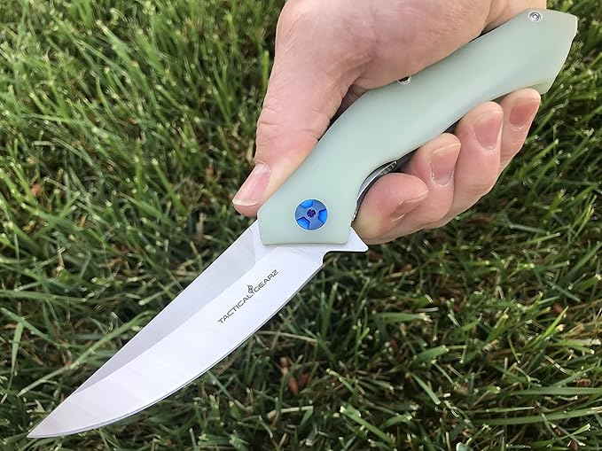 TACTICAL GEARZ Pocket Folding Knife for EDC, D2 Steel Blade, Solid G10 Handle, Includes Sheath (Triton Ice)