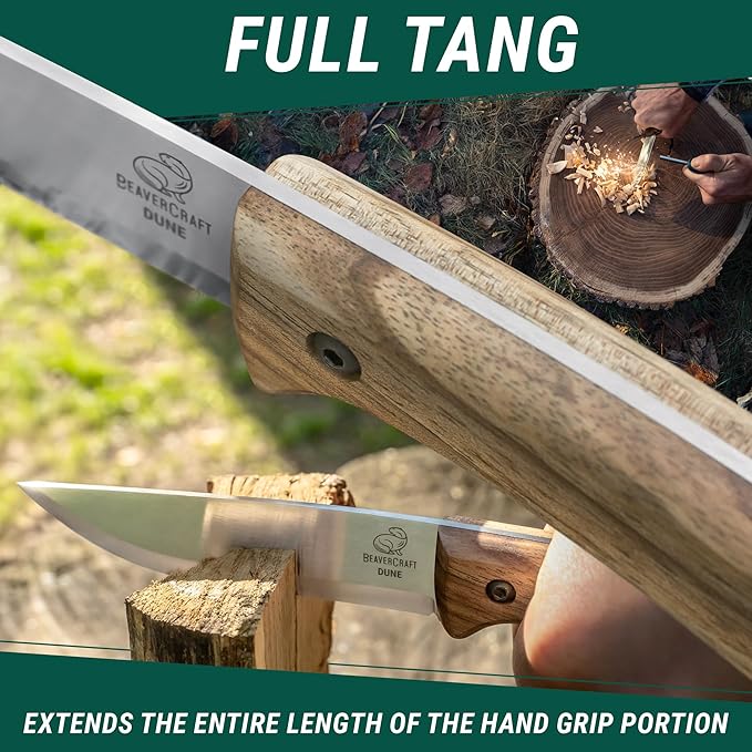 BeaverCraft Bushcraft Knife Full Tang Carbon Steel with Leather Sheath ??Camping Bush Knife Fixed Blade ??Outdoor Bushcraft Knives BSH1 Dune