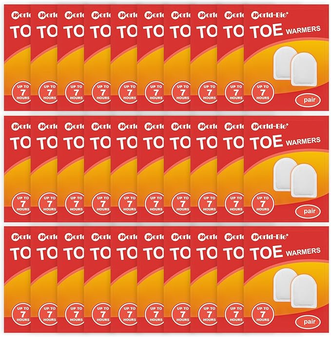 WORLD-BIO Toe Warmers Adhesive 10/20/30/40 Pairs - Long Lasting Safe Natural Odorless Air Activated Warmers Up to 8 Hours of Heat - Heated Insoles Toe Foot Warmers Keep Foot Warm in Chill Winter