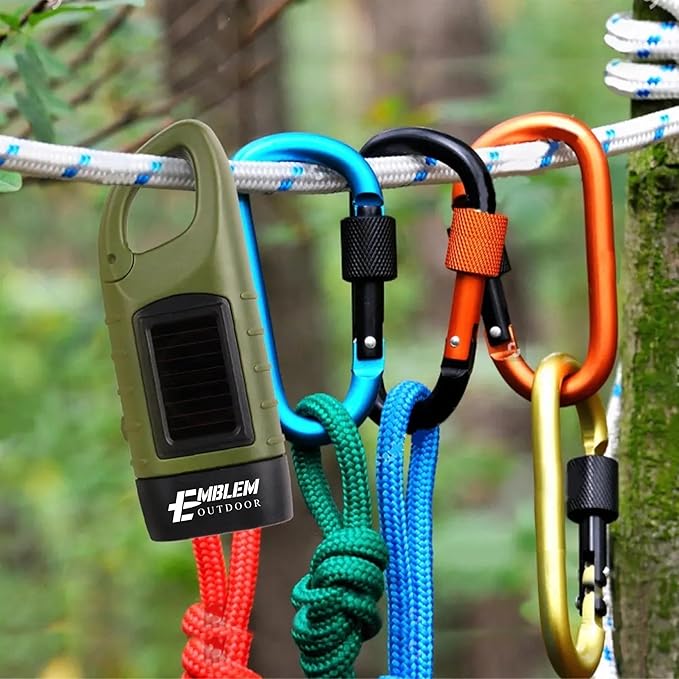 Emblem OD Hand Crank Solar Powered Flashlight, Emergency Rechargeable LED Survival Flashlight with Dynamo Crank and Carbiner Clip. Solar Rechargeable No Batteries Req. Go Bag Supplies. Green - 2 Pack