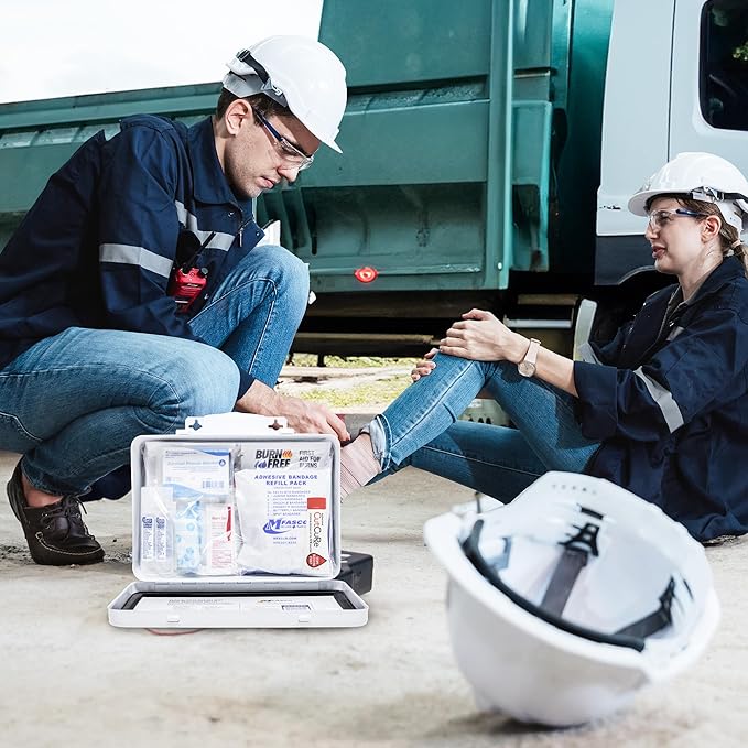 MFASCO Vehicle First Aid Kit - DOT/ANSI/OSHA Compliant - Metal - Portable & Mountable - Waterproof - First Aid Kits for Businesses, Construction, Commercial Vehicles, Workplaces - 115 Pcs