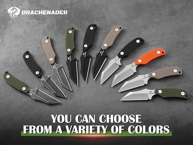 X-WH 5.78" Neck Knife with Kydex Sheath, D2 Steel Blade Silver Fixed Blade Knife with G10 Handle for Men, EDC Horizontal Carry