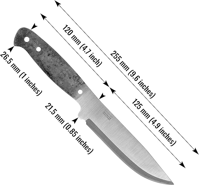 BPS Knives Blank Adventurer - Full-Tang Blank Knife for Knifemaking- Carbon Steel 1066 Blade - Scandinavian Scandi Grind Knife Blank - DIY Knives Making Blades