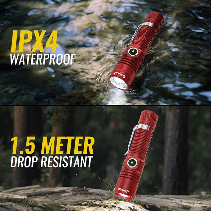 Banral Rechargeable Tactical Flashlights, High Lumens Small Mini USB-C LED Flashlight, Compact EDC Flash Light, 4 Modes&Memory Function, Waterproof Pocket Lights for Home,Camping,Emergency (1, Red)