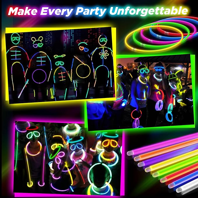 100Pcs Glow Sticks - 22 inch Glow In the Dark Sticks Party Supplies, Halloween Glow Party Pack for Kids with 9 Hours Duration, Halloween Party Favor Glow Necklace & Bracelet with 100Pcs Connectors