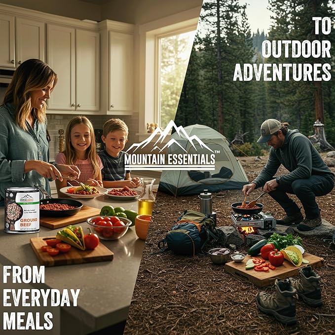 MOUNTAIN ESSENTIALS All Natural Canned Ground Beef 28 Oz – Fully Cooked, Ready to Eat Hamburger Meat – Pantry Staple for Everyday Meals, Emergency & Survival – 5-Year Shelf Life – Made in USA – 1 Pack