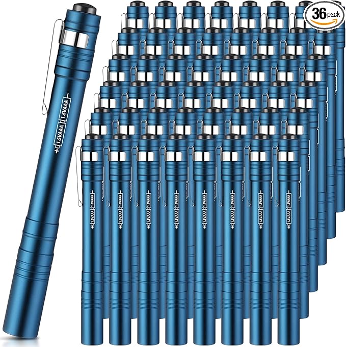 36 Pack Mini Pen Flashlights Bulk LED Pen Lights Aluminum Pocket Flashlights with Clips Small Handheld Torches Gifts for Camping Hiking Emergency Outdoor (Blue)