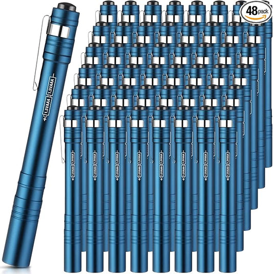 48 Pack Mini Pen Flashlights Bulk LED Pen Lights Aluminum Pocket Flashlights with Clips Small Handheld Torches Gifts for Camping Hiking Emergency Outdoor (Blue)