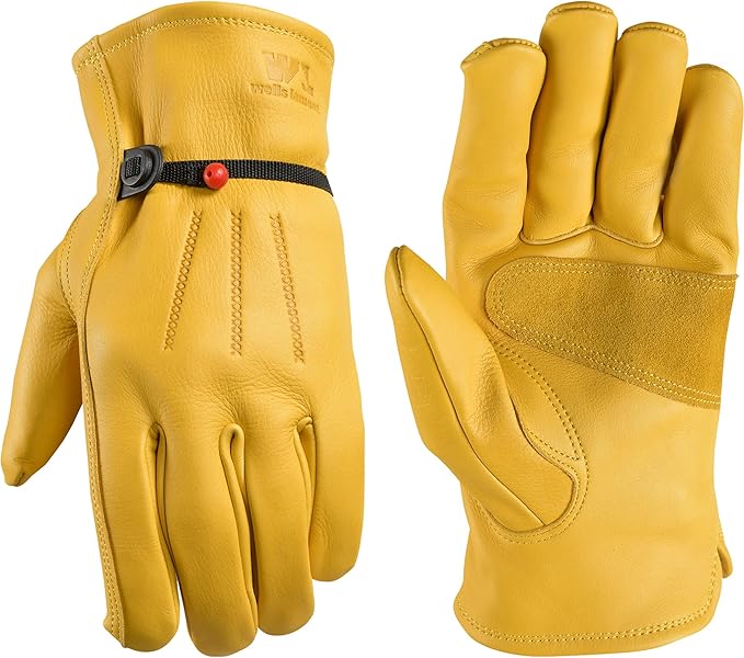 Wells Lamont Men's Cowhide Leather Work Gloves | Adjustable Wrist, Puncture and Cut Resistant | Large (1132L)