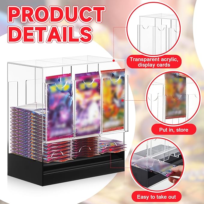 1 Pcs Acrylic Booster Pack Dispenser, Card Dispenser Storage and Organizer, for Trading Card, Booster Packs, Sports & More (Black Base 3 Slots)