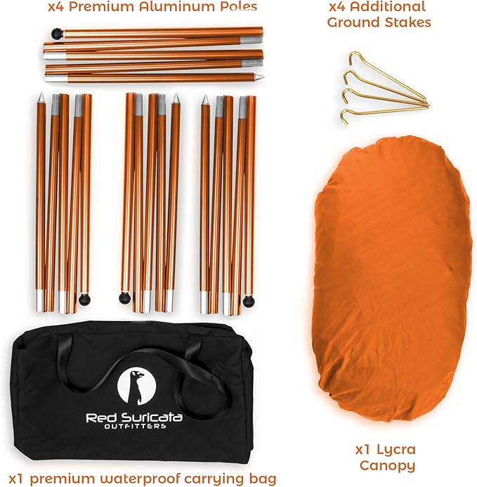 Red Suricata Family Beach Tent & Canopy, UPF50 Sun Shade, 4 Aluminum Poles, Sand Shovel, Medium Portable Sun Shelter (Medium, Orange)