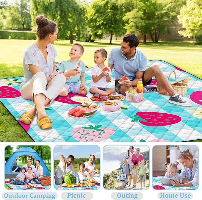 Extra Large Picnic Blanket Waterproof,80"x 80"Foldable Machine Washable Beach Blankets,Outdoor Blanket for 6-8 Adults,Picnic Mat Suitable for Indoor Crawling,Park Beach,Camping,Hiking,Travel (Blue)