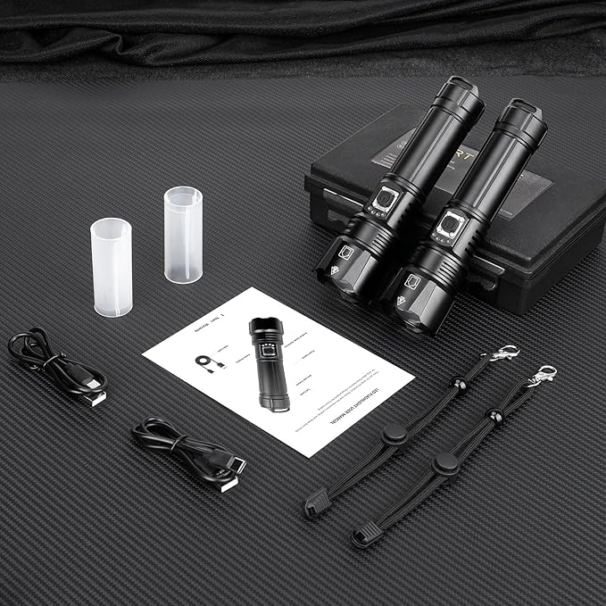 Cinlinso Flashlights High Lumens Rechargeable, 2 Pack 99,000 Lumens Super Bright LED Flashlight with 5 Modes, Waterproof Powerful Flash Light Multifunctional Flashlights for Home Emerge?Šcies Camping