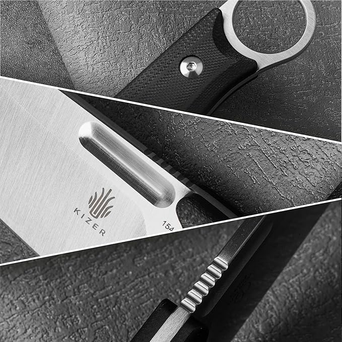 Kizer Cabox Fixed Blade Knife 3.36" 154CM Steel Fixed Blade Hunting Knife G10 Handle with Sheath for Survival Camping 1048C1