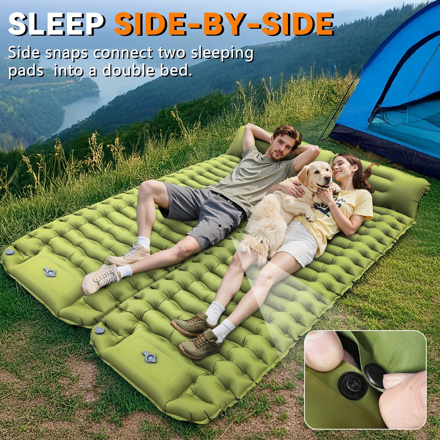 RusChic Sleeping Pad for Camping, Built-in Foot Pump with Pillow