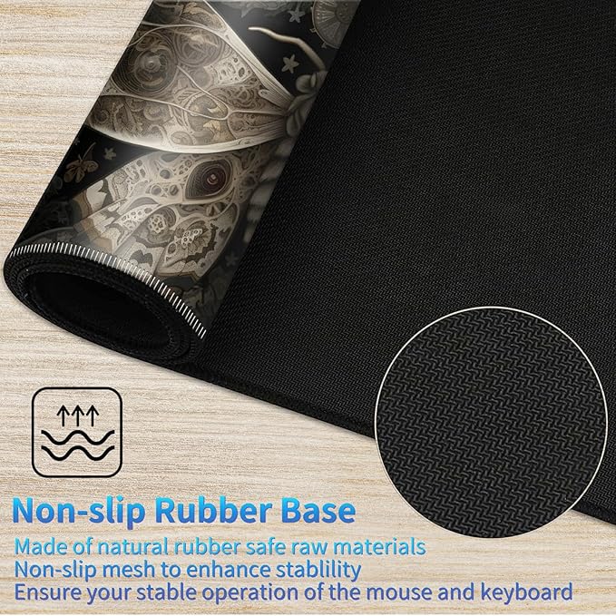 Playmat for MTG, 24 x 14 inches Game Play Mat for MTG TCG and Other Card Games, Trading Card Game Play Mat Desk Mats with Stitched Edges Non-Slip Base, Moth