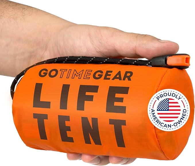 Go Time Gear Survival Life Tent ??2 Person Mylar Emergency Shelter Tube Tent + Paracord ??All-Weather Protection for Camping, Hiking, & Survival Kits ??Includes Emergency Whistle