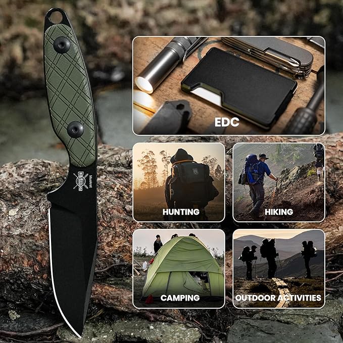 Kizer Muskrat Fixed Blade Knife, 3.15 In D2 Neck Knife Argyle Pattern G10 Handle Fixed Blade EDC Knives for Men Women, Outdoor Hunting Hiking Survival Camping Knives 1064A1