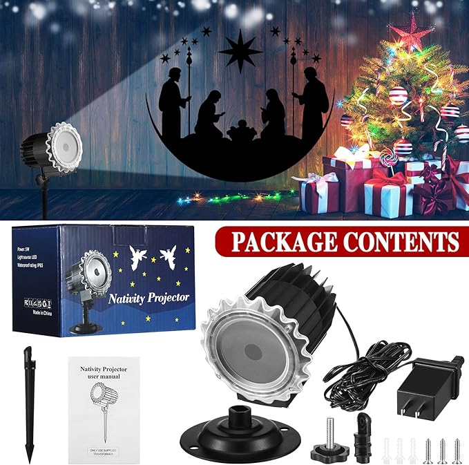 Tuanse Christmas Outdoor Nativity Projector Lights LED Flood Light Holiday with Stars for Christmas Party Garden Landscape Decoration