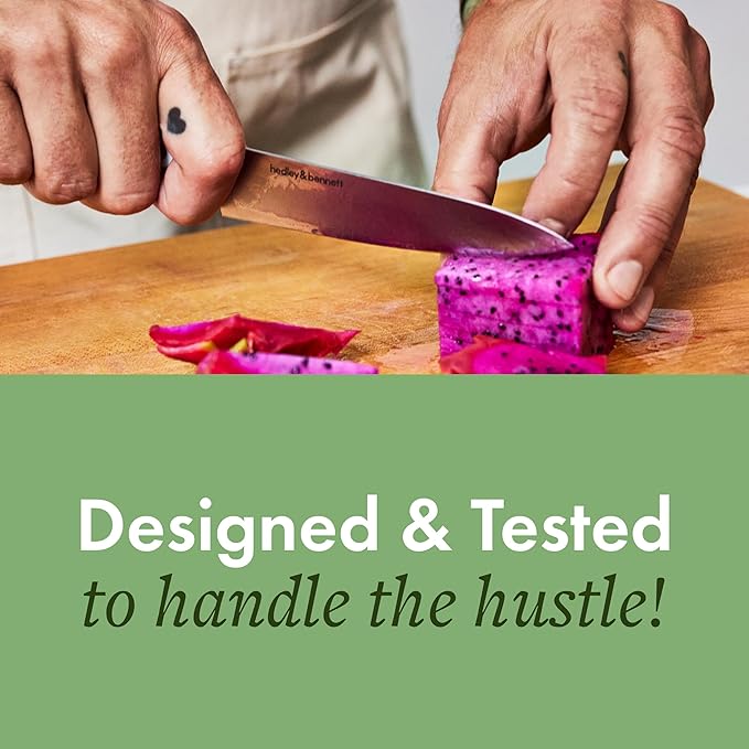 hedley & bennett Utility Knife - 5.6 Inches Japanese 3-Layer High Stainless Steel Blade, Sharp Plain Edge for Fruits & Vegetables - Shiso (Green)