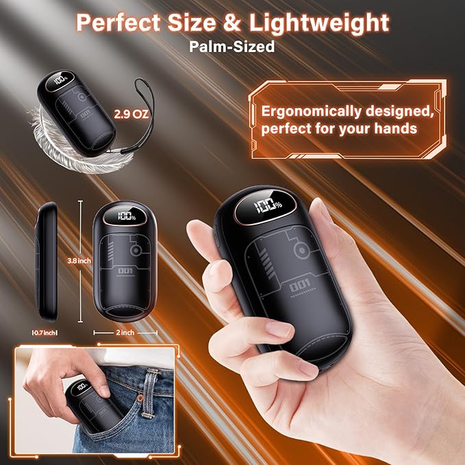 Hand Warmers Rechargeable - Electric Hand Warmer Reusable 2 Pack, LED Display, 20Hrs Warmth, 4 Levels Heat, Portable Charging Magnetic Pocket Heater for Men, Women, Raynauds, Hunting, Golf