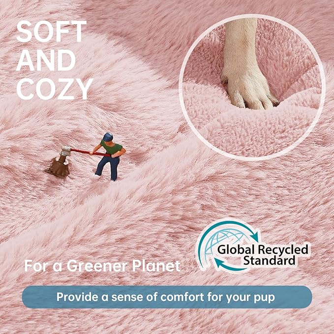 OhGeni 31 inches Calming Donut Orthopedic Dog & Cat Bed for Medium Pets, Warming Comfort Fluffy Short Pile Fur, Durable Waterproof Machine Washable Removable Cover, Cute Round Bed for Puppy, Pink