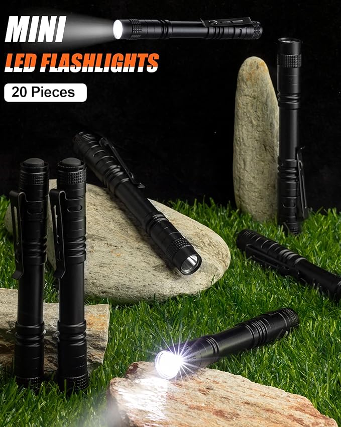 Vinsot 20 Pack LED Pen Lights Bulk Large Pen Light Flashlights Pocket 5.12 Inch LED Torch with Clip Aluminum Waterproof Flashlight for Nurses Hospital Outdoor Camping Emergency Hiking